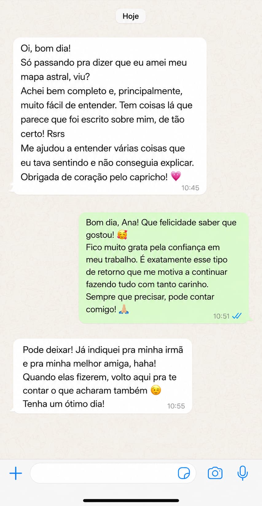 Conversa com depoimento sobre a leitura de um Mapa Astral