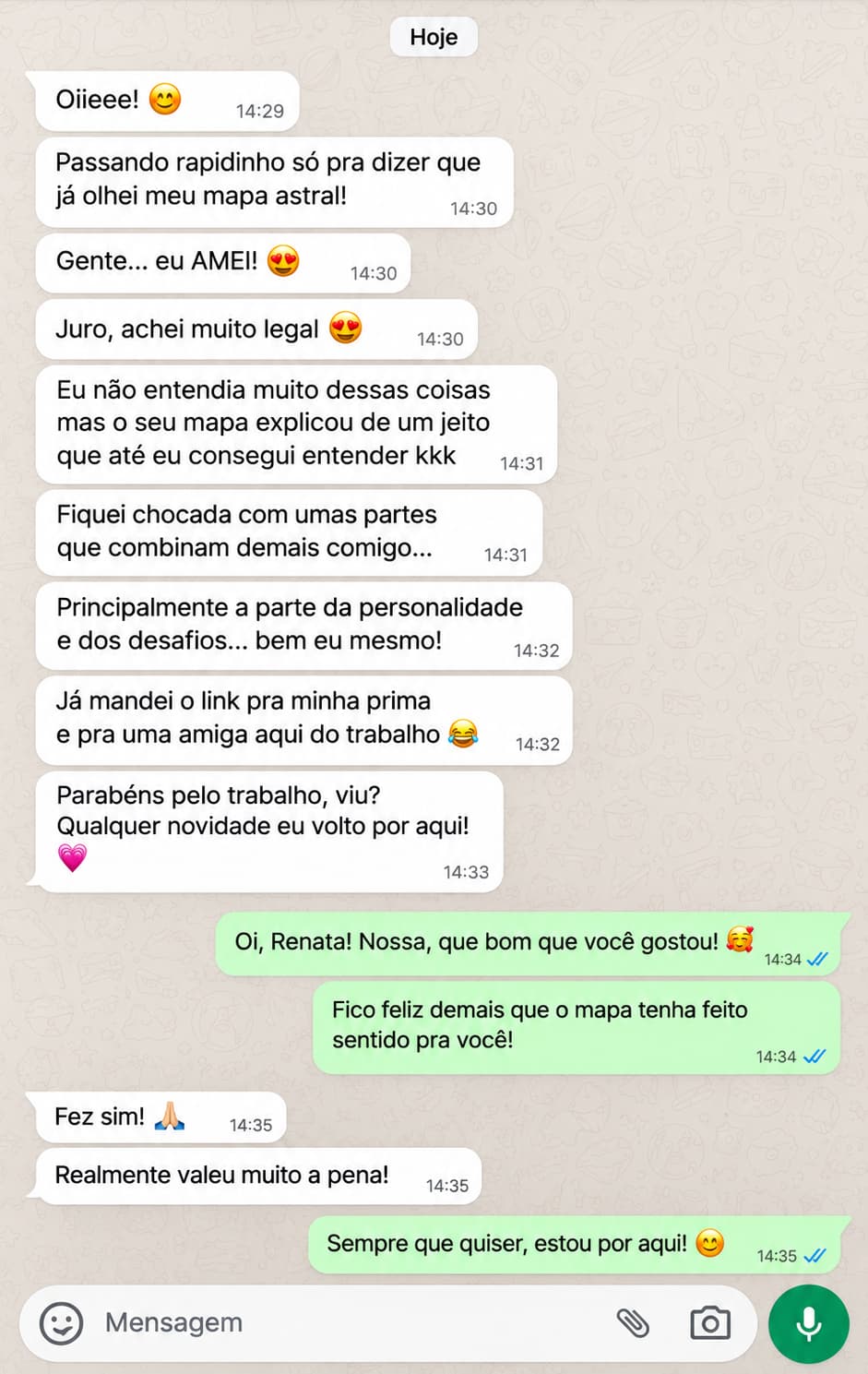 Conversa com depoimento sobre um Mapa Astral completo